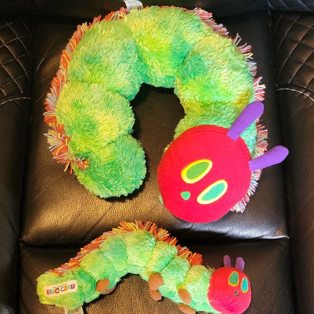2 Eric Carle Hungry Caterpillar Neck Pillow 12" & Stuffed Caterpillar 10" Lot